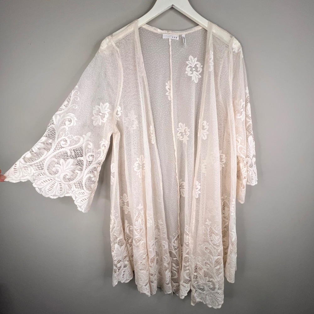 Sheer‎ Lace Kimono Boho Festival Cream Duster Cardigan Coastal Western